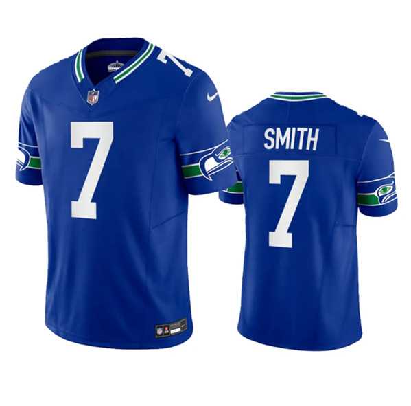 Men%27s Seattle Seahawks #7 Geno Smith Royal 2023 F.U.S.E. Vapor Limited Throwback Stitched Jersey